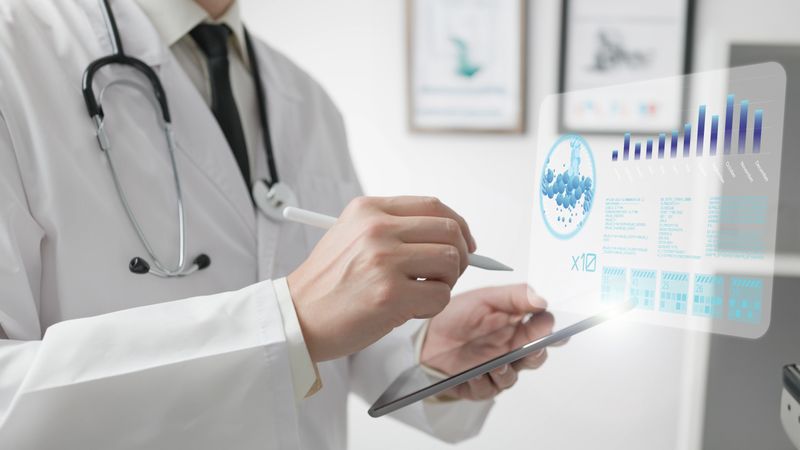 Doctor analyzing proteins with AI