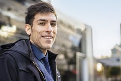 Low-angle view of an man looking at camera. Copy space