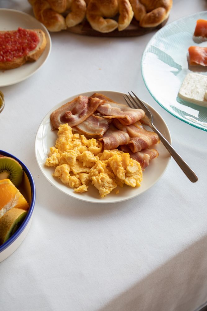 Satisfying breakfast with tasty dishes