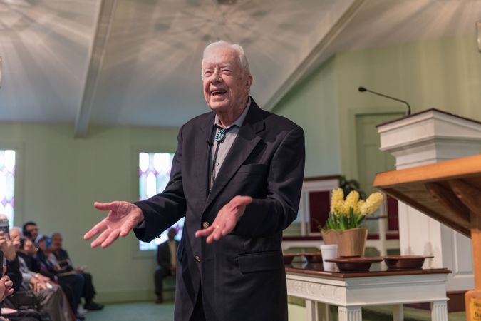 Jimmy Carter at pulpit of a church in Plains, Georgia