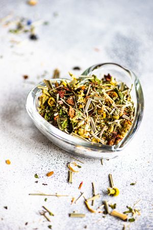 Loose leaf chamomile tea in heart container