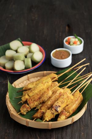 Sate Ayam Bumbu Kuning or Chicken Satay with Yellow Turmeric Spice