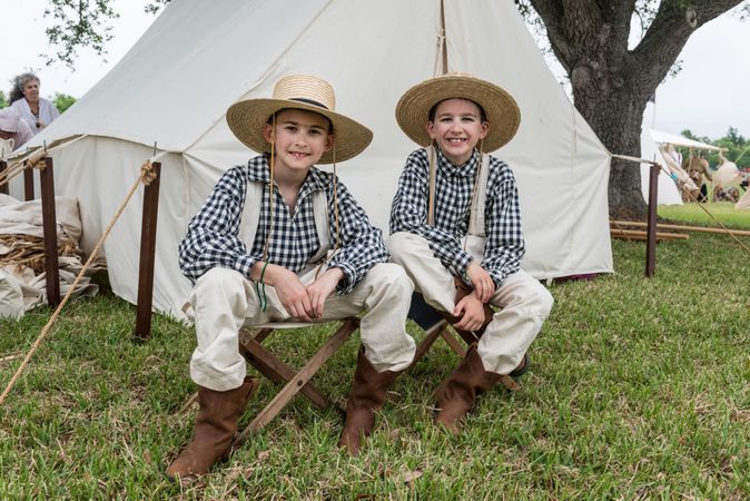 Two boys taking part in a reenactment at the annual Battle of San Jacinto Festival, Texas