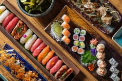 Food trays with various sushi