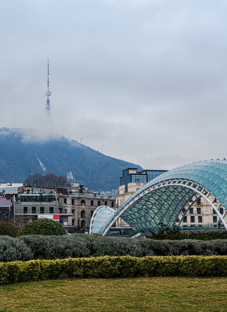Tbilisi's touristic landmarks in the spring raining day