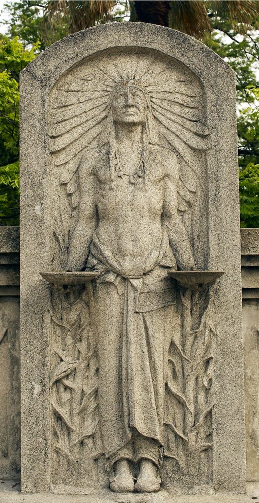 Native American Stonework on the Riverwalk in San Antonio, Texas