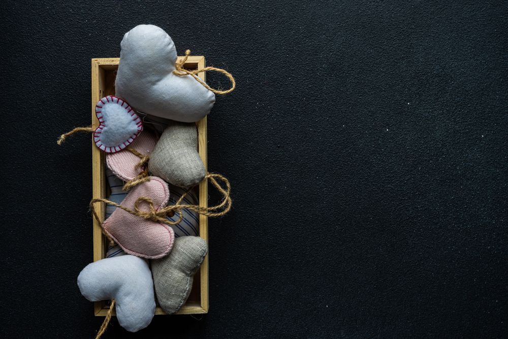 Box of felt heart ornaments