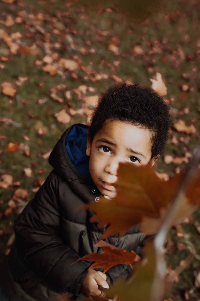Black boy with autumn twig