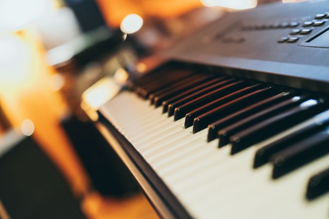 Piano keyboard in a studio
