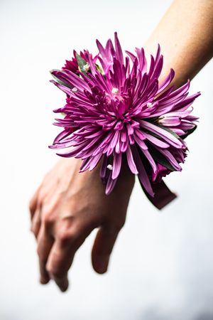 Decorative floral bracelet on woman's hand