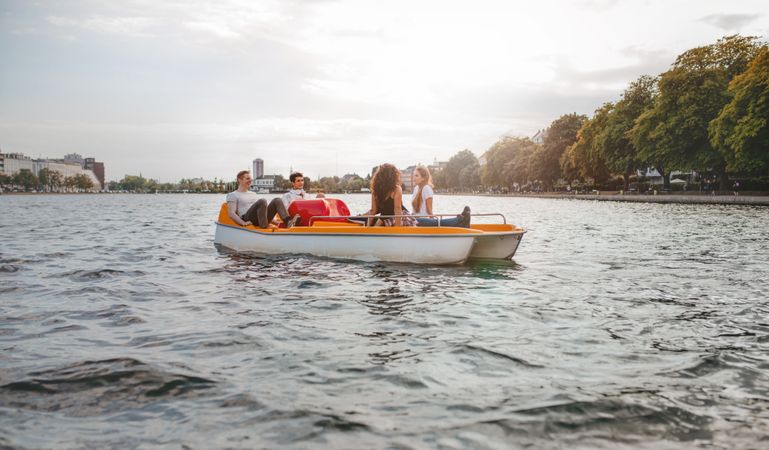 Group of people boating in the lake