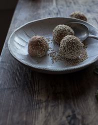 Set of sweet potatoes in sesame seeds on plate