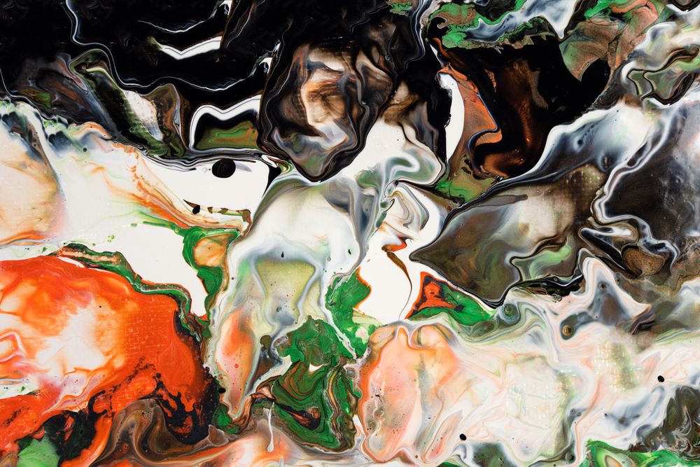 Green and Orange Fluid Art, Abstract Acrylic Pouring