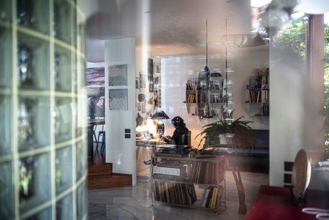 Woman working on her laptop at home