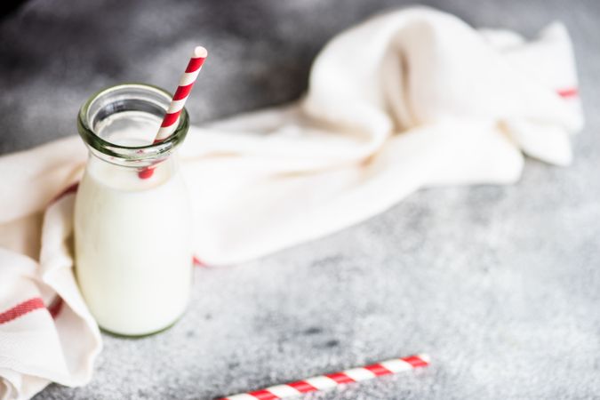 Bottle of milk on grey counter