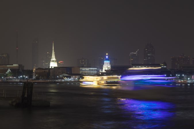 Bangkok, Thailand - January 22, 2020: Chao Phraya River at night