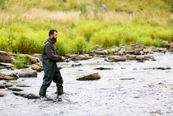 Fisherman Standing in Mountain River