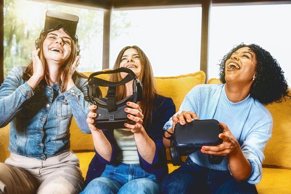 Group of women are amused after an immersive virtual reality experience