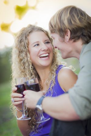 A Smiling Couple Enjoying A Glass Of Wine in the Park