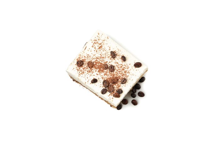 Sweet tiramisu isolated on blank background. Tasty dessert