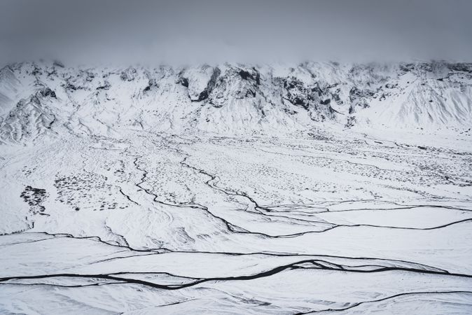 View of Iceland’s rugged terrain in the wintertime