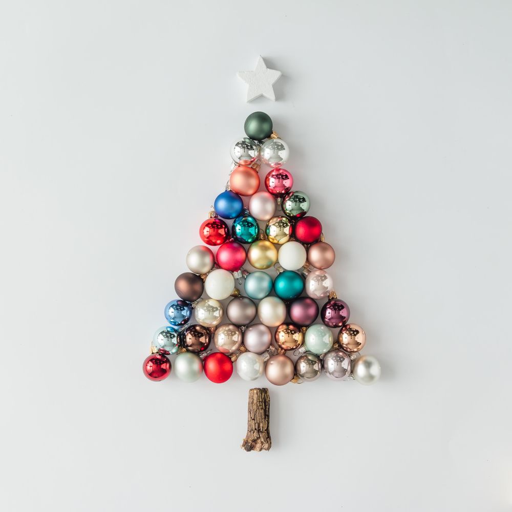 Christmas tree made of colorful bauble decorations