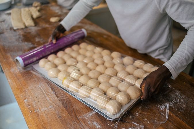 Portrait of dough balls in tray