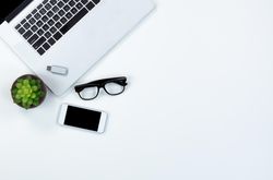 Clean desktop with modern technology for workplace
