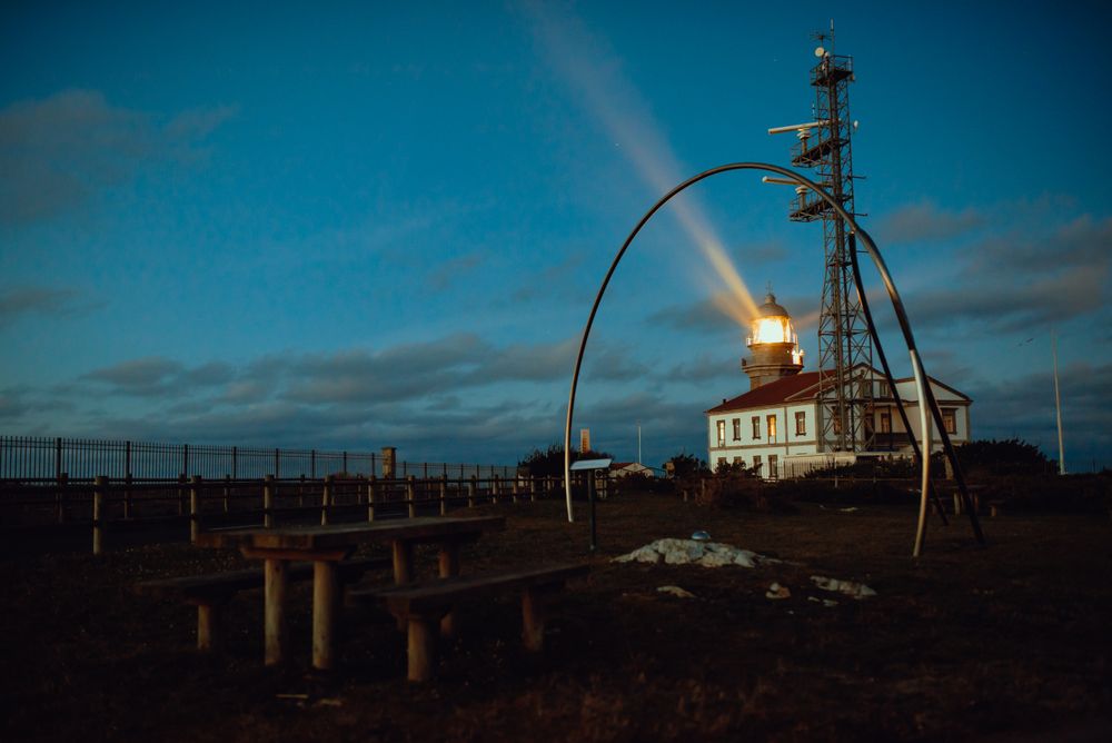 Road and lighthouse in evening