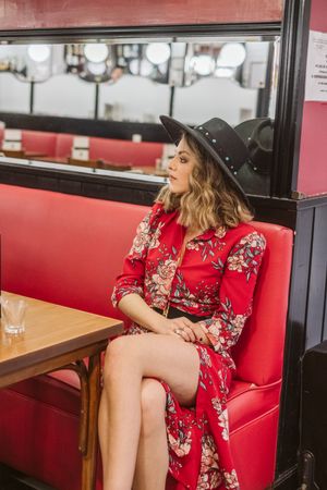Elegant female sitting in cafe