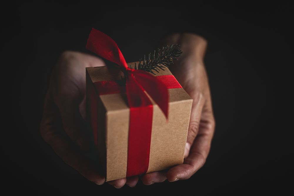 Crop person showing Christmas gift