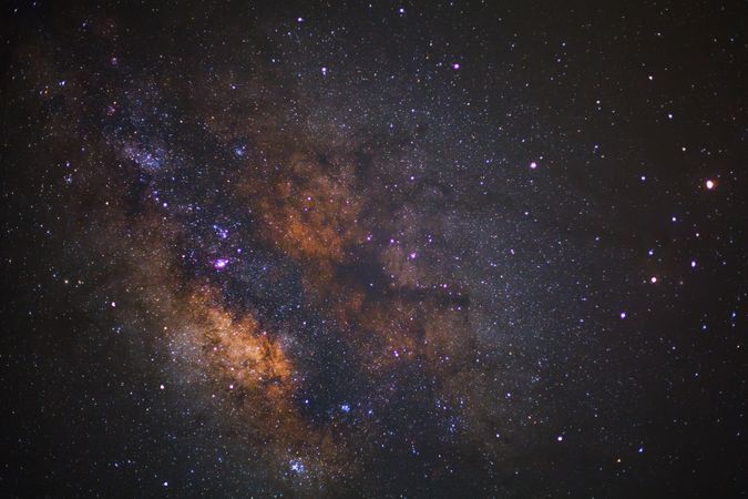 Milky way galaxy with stars and space dust in the universe, Long exposure photograph, with grain.