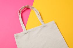 Eco bag on two color background, space for text