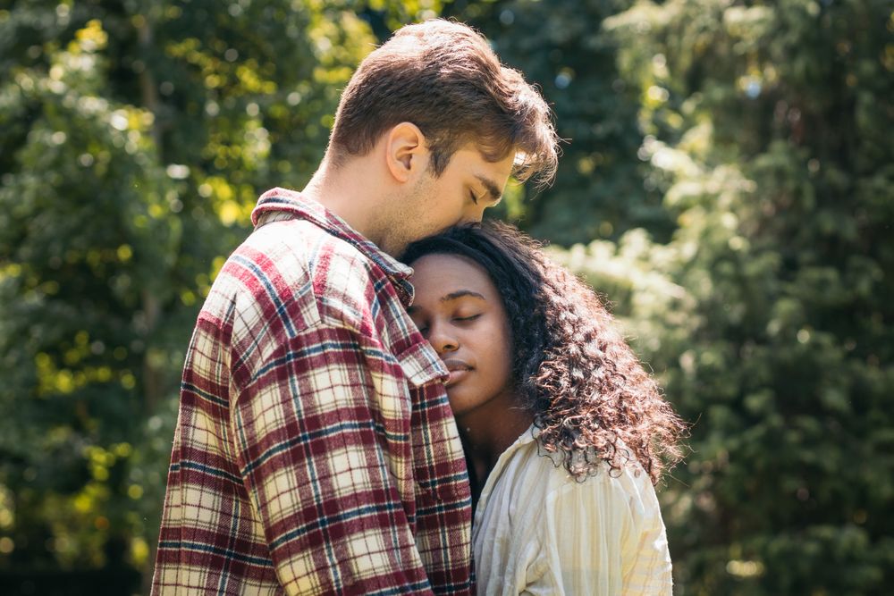 First love: young lovers in the park
