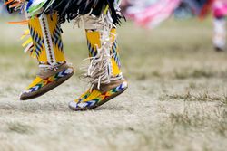 Red Wing, MN, USA - July 8th, 2017: Close up of beaded moccasins