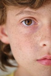 Crop boy with brown eye and freckles
