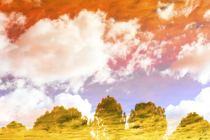 Art effect of golden trees under colorful sky