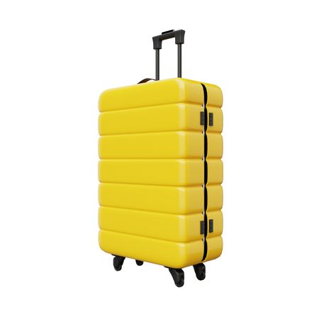 Single yellow hard shell roller suitcase on blank background