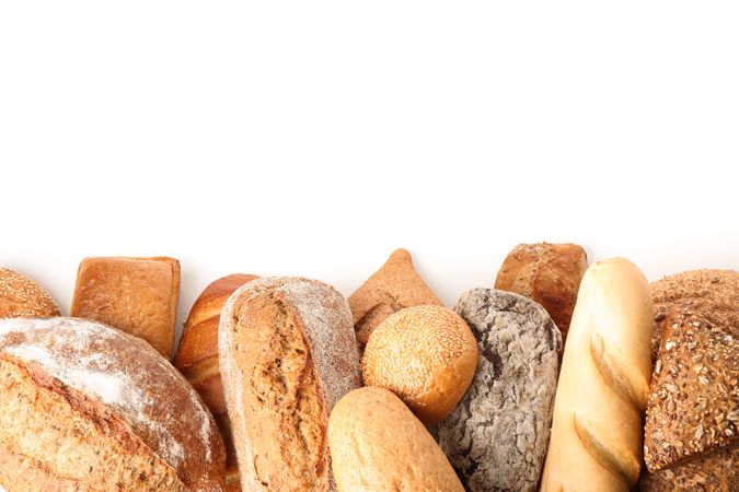 Bakery products isolated on blank background, top view