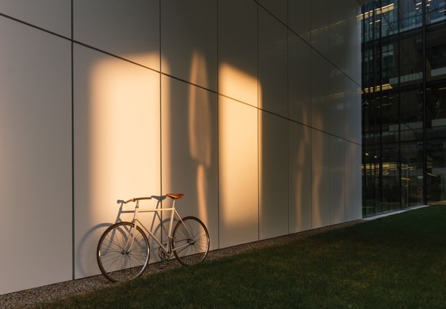 Bicycle parked outside modern building