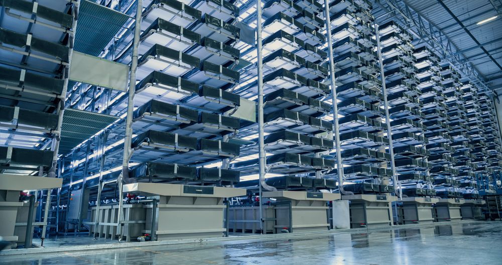 Vertical Farming Concept. Racks with Vertically Stacked Layers of Green Crops Growing in a Hydroponics System. Modern Agriculture Technology with Sustainable and Efficient Use of Energy And LED Lapms.