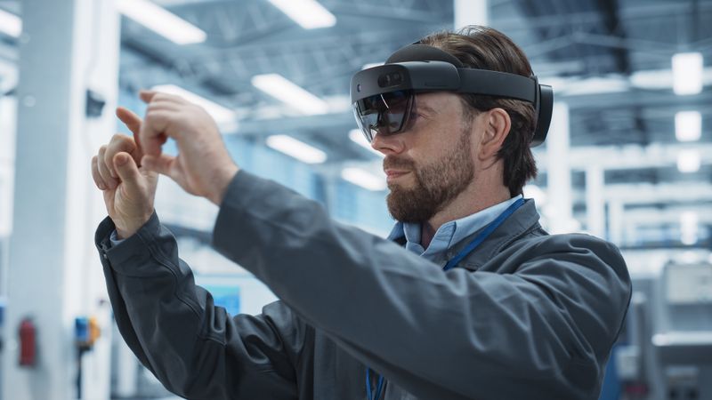 Man wearing goggles while working in lab