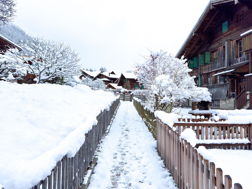 Snow ladden path in Rougemont, VD