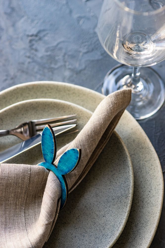 Easter table setting with rabbit napkin ring