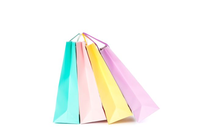 Multicolor paper bags isolated on blank background