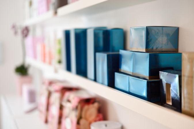 Boxes of beauty products on a shelf