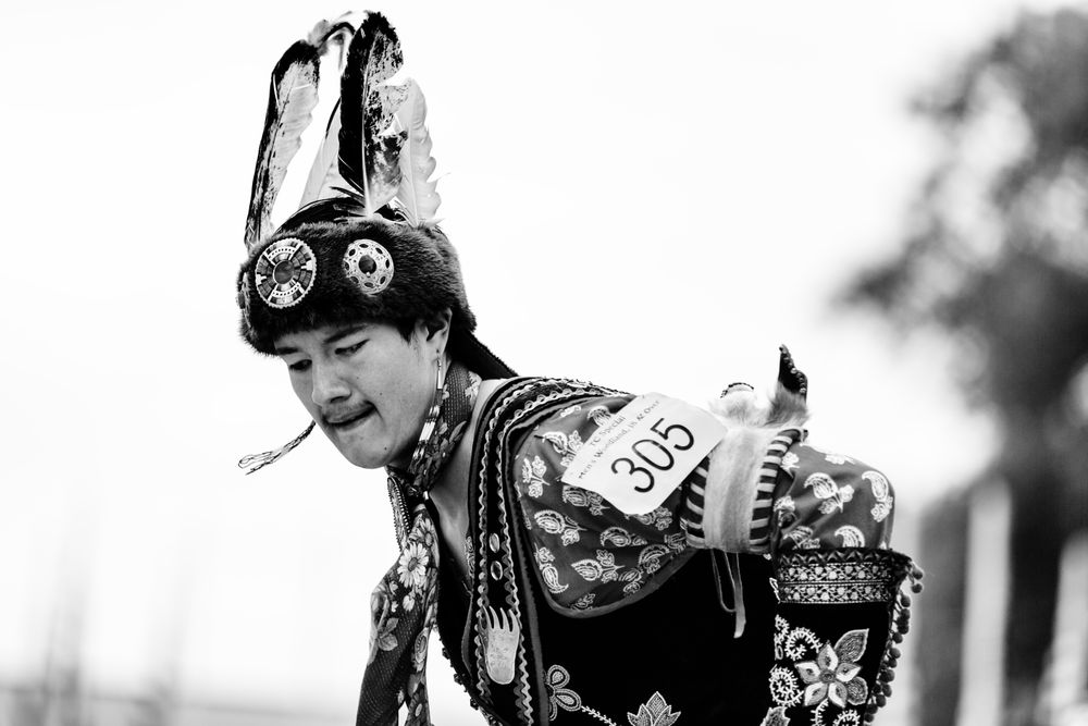 Red Wing, MN, USA - July 8th, 2017: Sioux man dancing competitively at Pow Wow