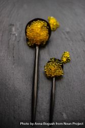 Yellow trout caviar on spoons 4Od3qZ