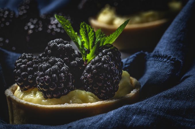 Homemade small cake with blackberries