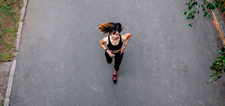 Aerial view of female runner